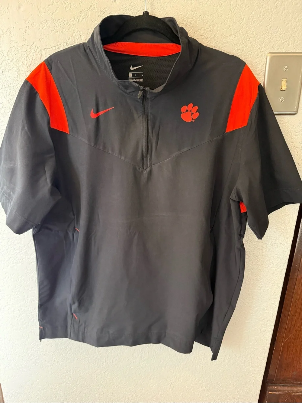 Nike Men's Gray Short-Sleeve Pullover with Orange Accents - Clemson Paw Football